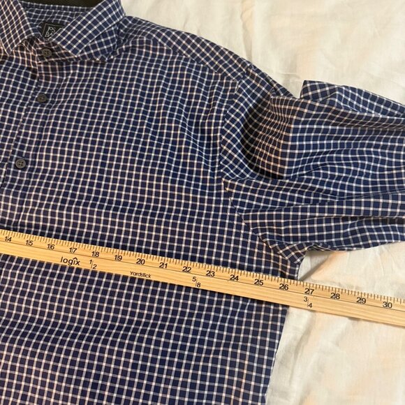 Jos A Bank Traveler Tech Tailored Fit Blue White Plaid Button Up Shirt Mens XL - Picture 5 of 6